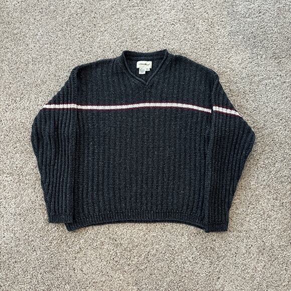 Eddie Bauer Sweater Men Medium Gray Cable Knit Pullover - Picture 1 of 5